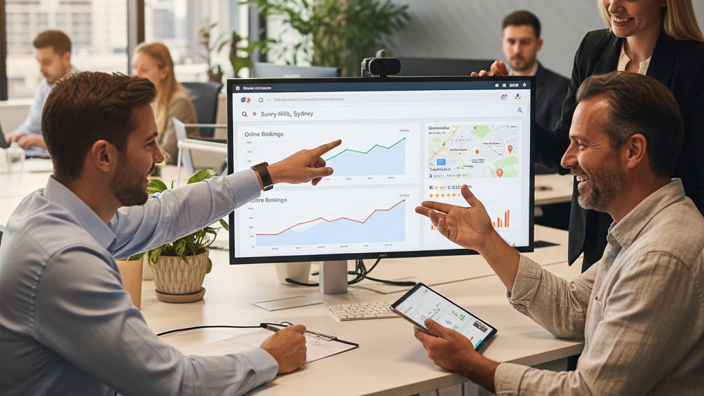 Savvyards digital marketing team consulting with an Australian restaurant owner on SEO strategy