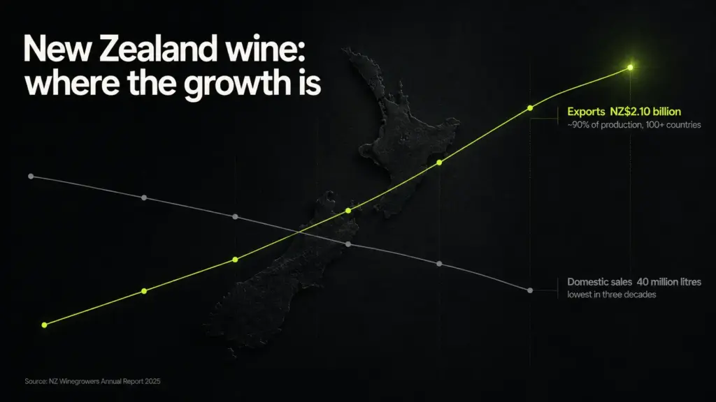 New Zealand wine exports NZ$2.1 billion while domestic sales fall to a 30-year low